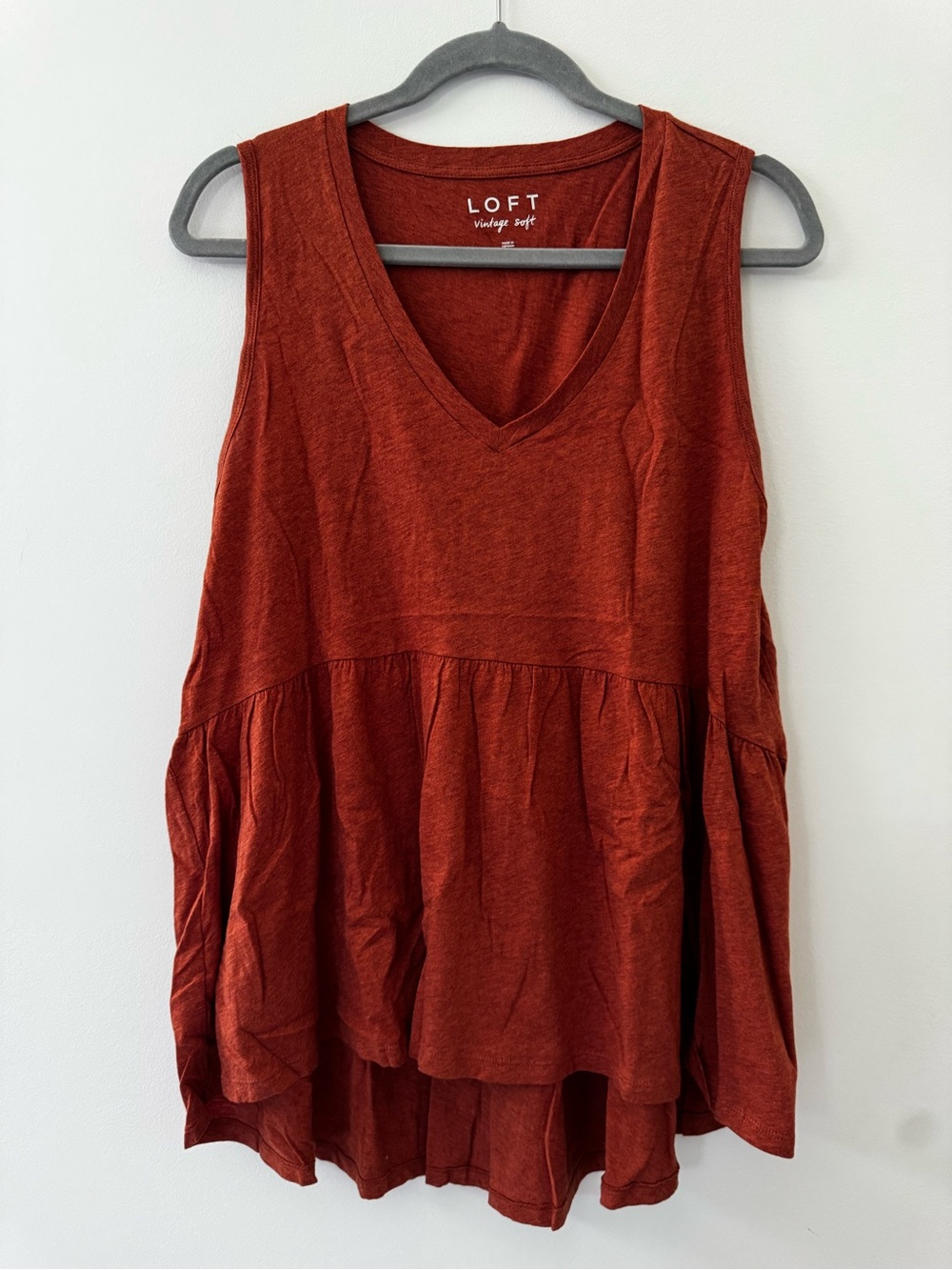 LOFT Burnt Orange V-Neck Peplum Tank
